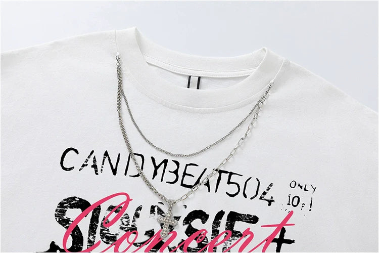 Hip Hop Rock Ripped Short Sleeve Top