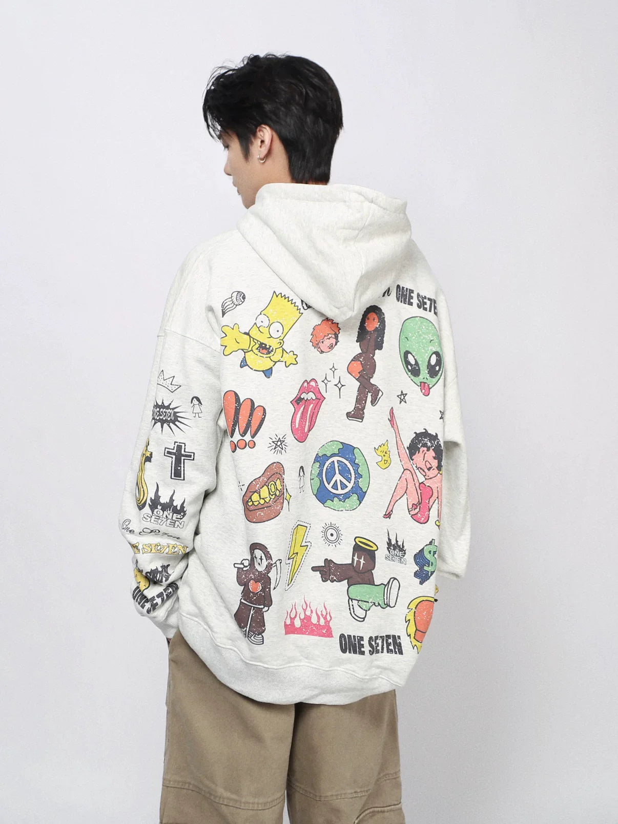 Cartoon Print Fleece Oversized Hoodies