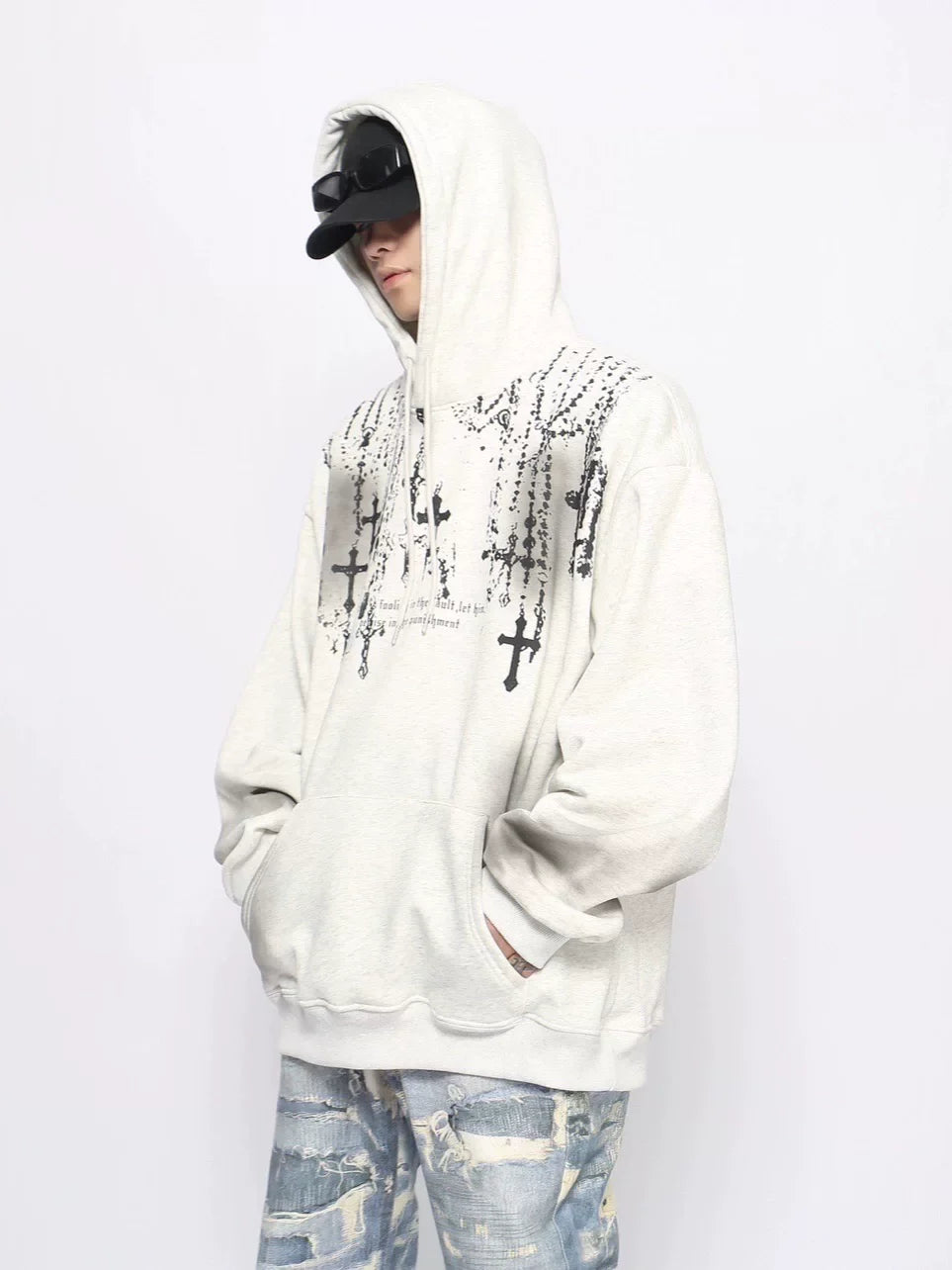 Cross Print Fleece Hoodies
