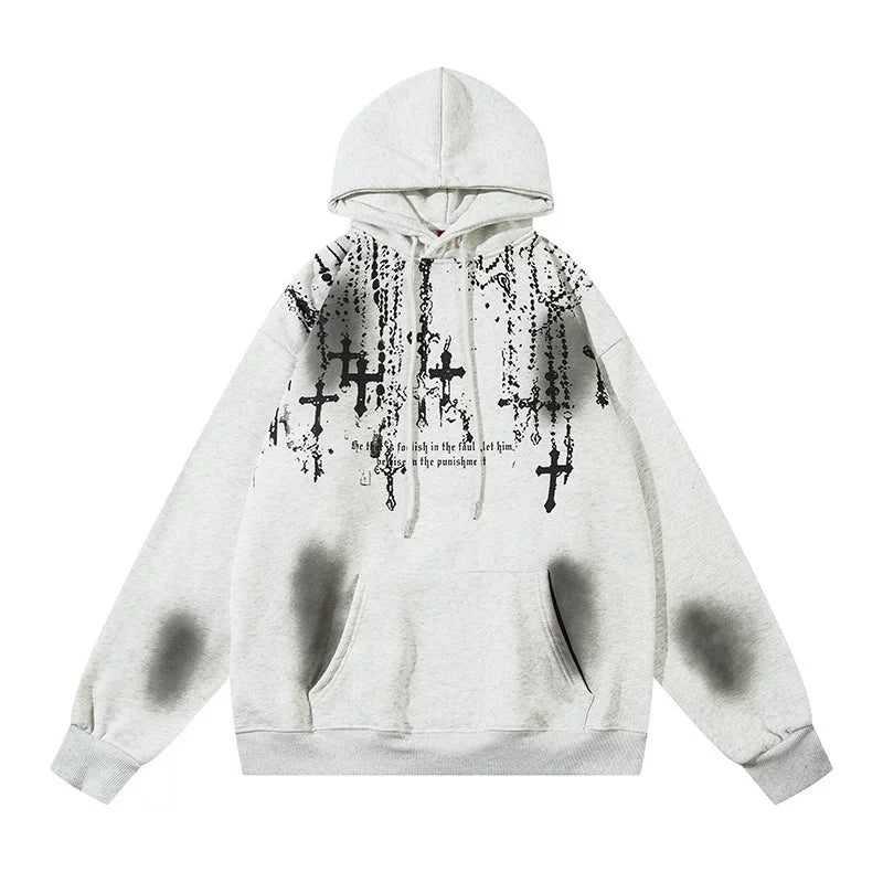 Cross Print Fleece Hoodies