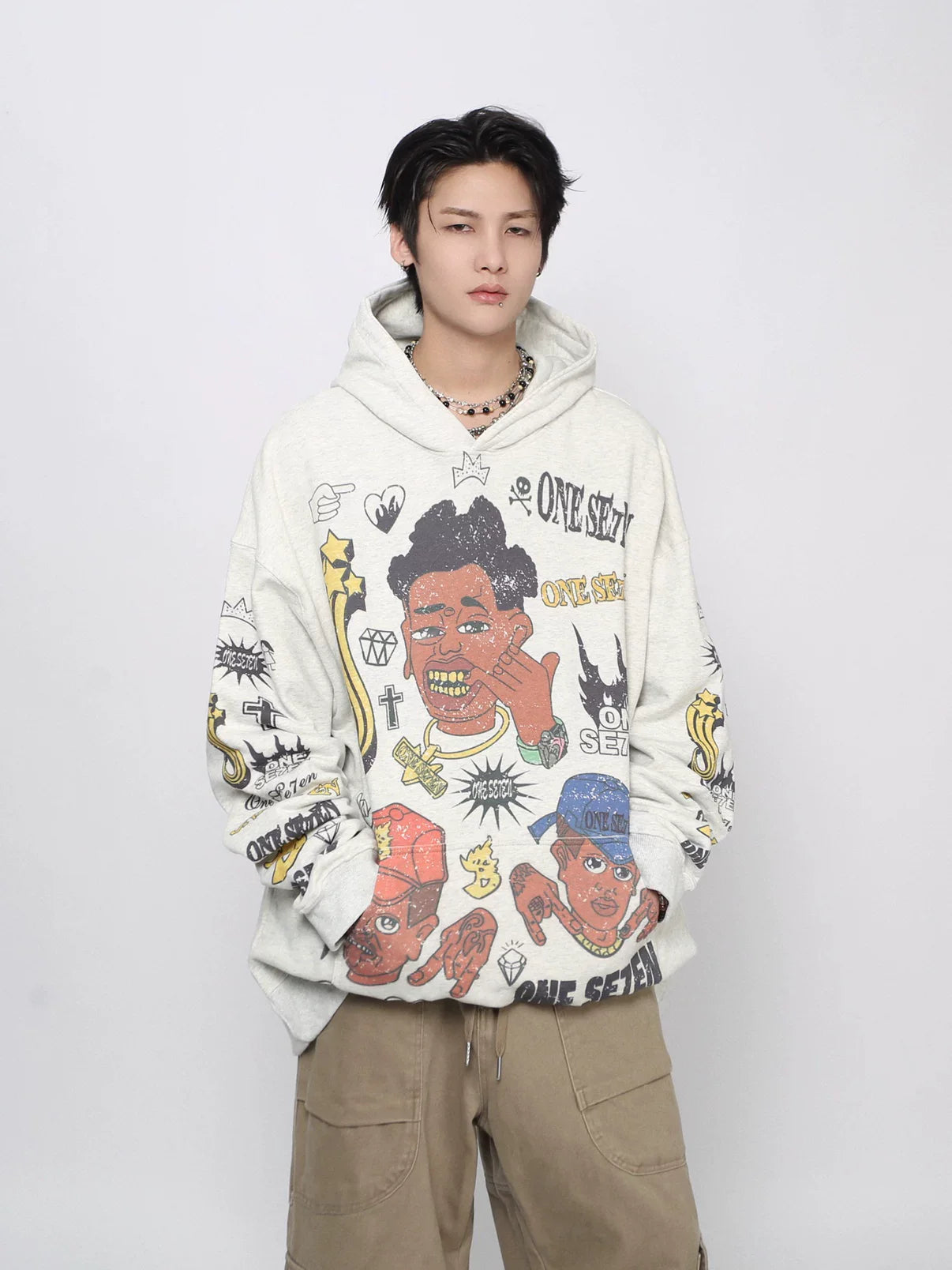 Cartoon Print Fleece Oversized Hoodies