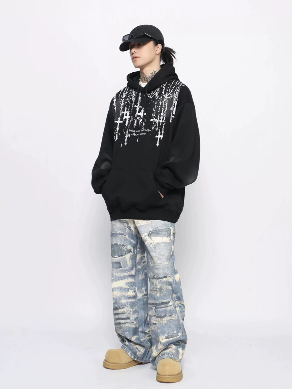 Cross Print Fleece Hoodies