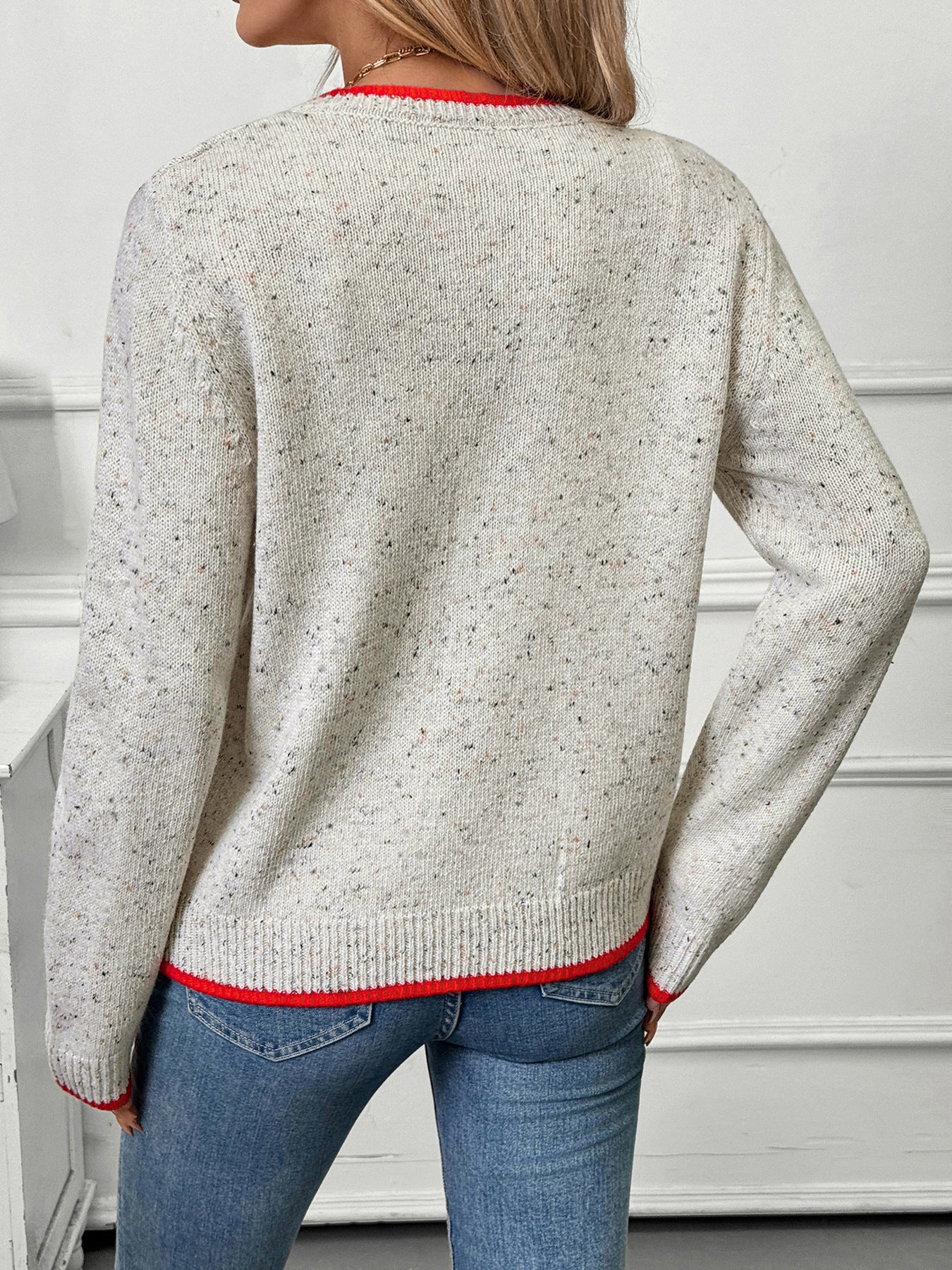 Casual Elegant Red Button Knitted Cardigan