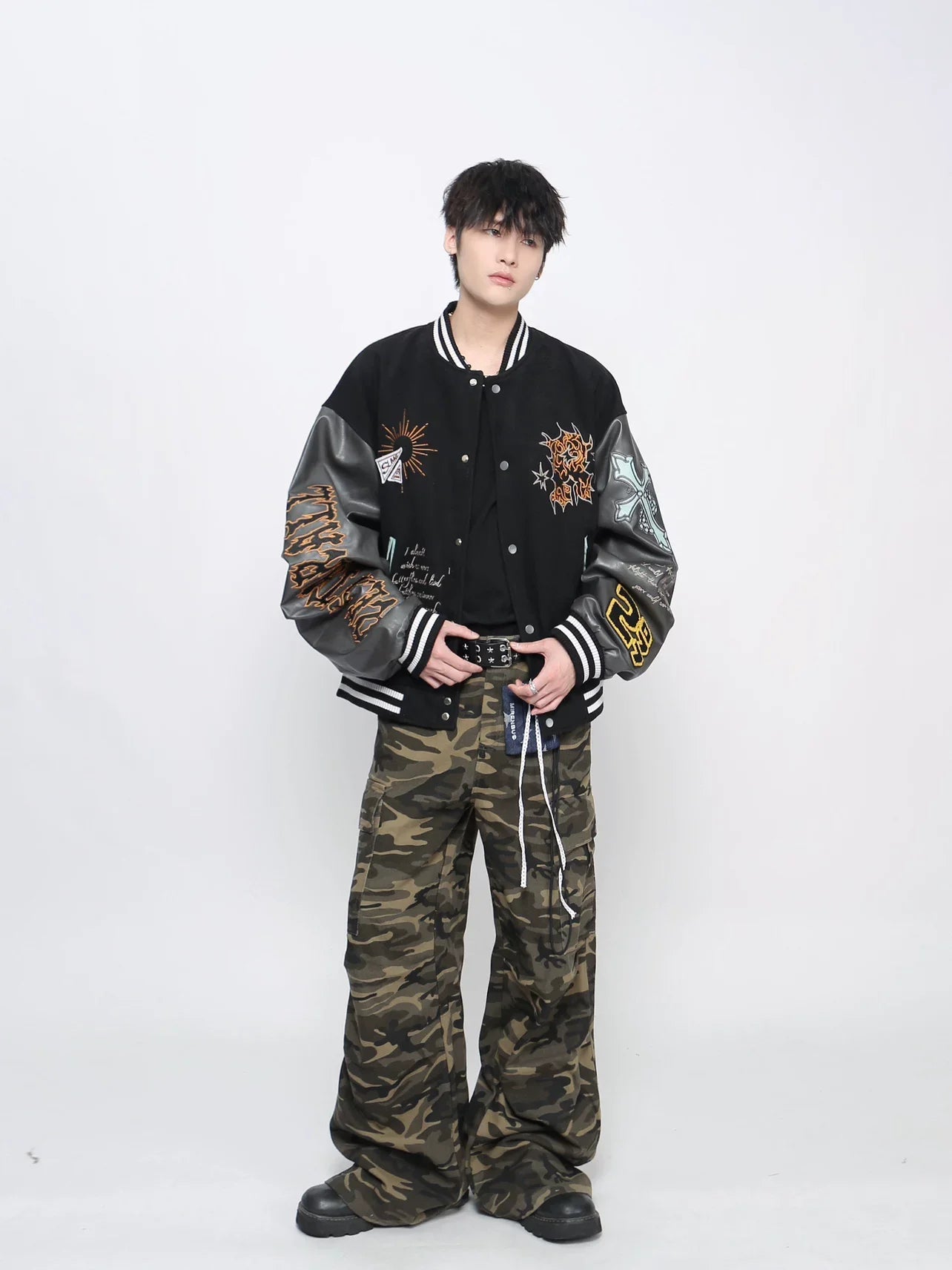 Embroidered PU Leather Baseball Jacket