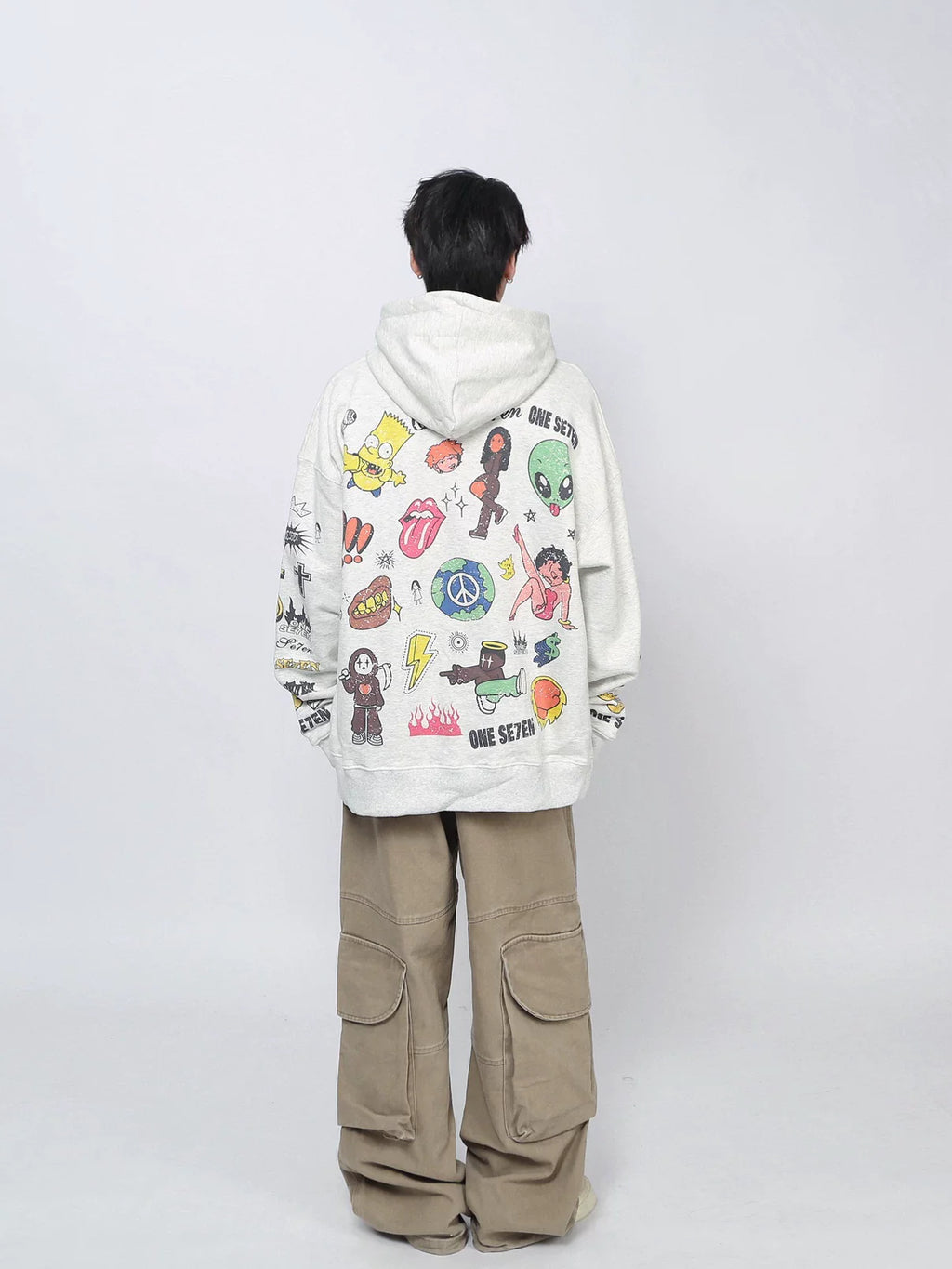 Cartoon Print Fleece Oversized Hoodies