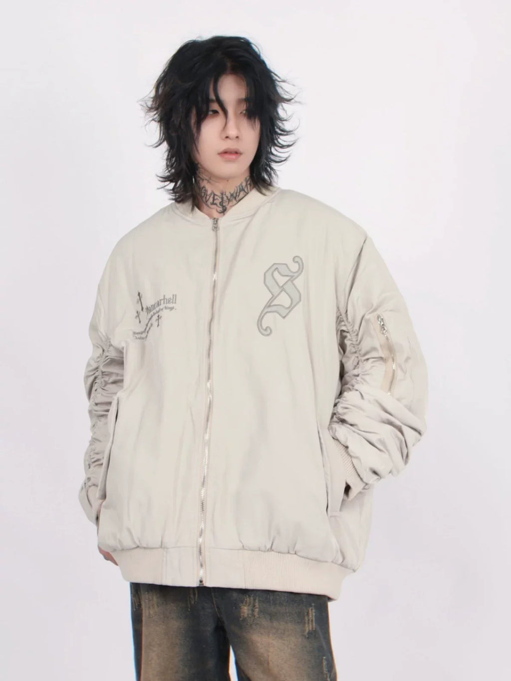 Cross Embroidered Baseball Jacket