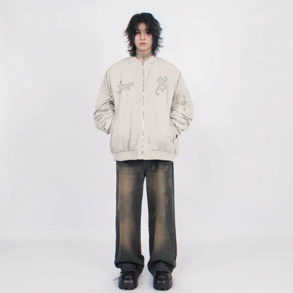 Cross Embroidered Baseball Jacket