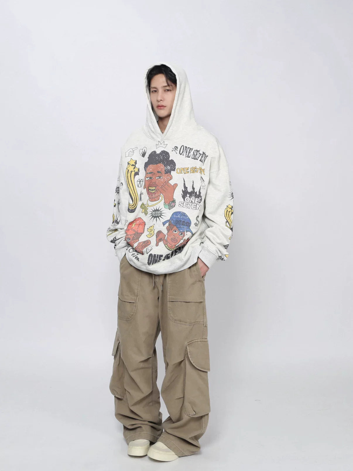 Cartoon Print Fleece Oversized Hoodies