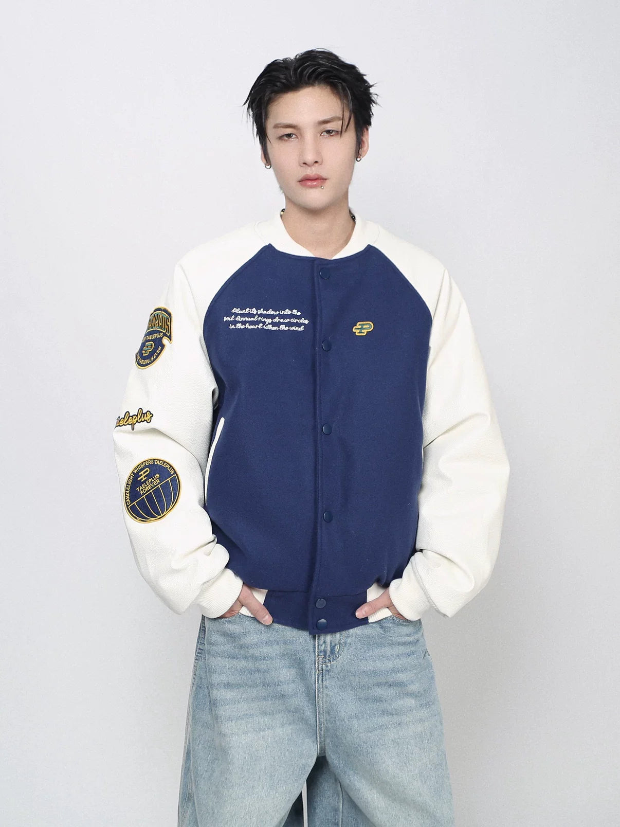 Vintage Embroidered Baseball Jersey PU Sleeve Jacket