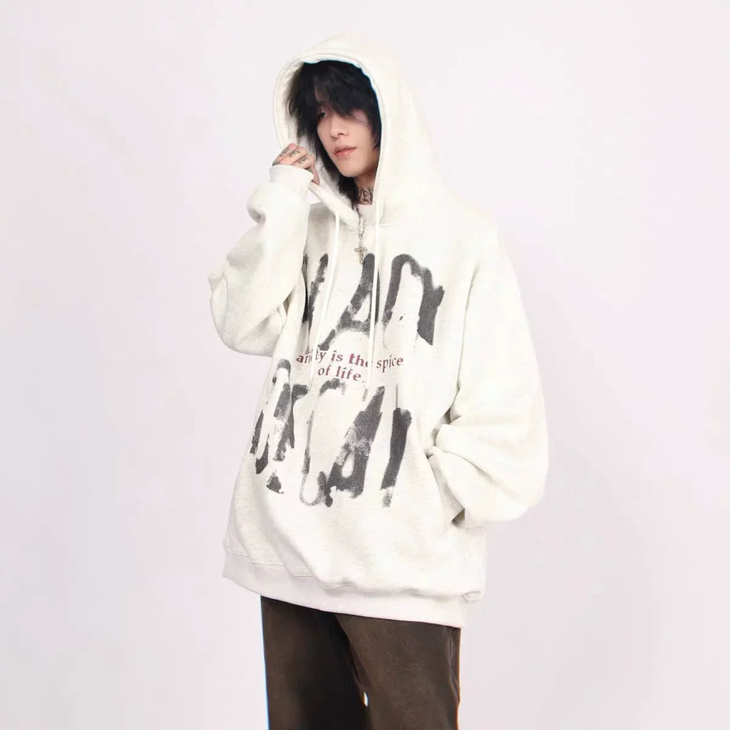 Alphabet Graffiti Print Fleece Hooded Coat
