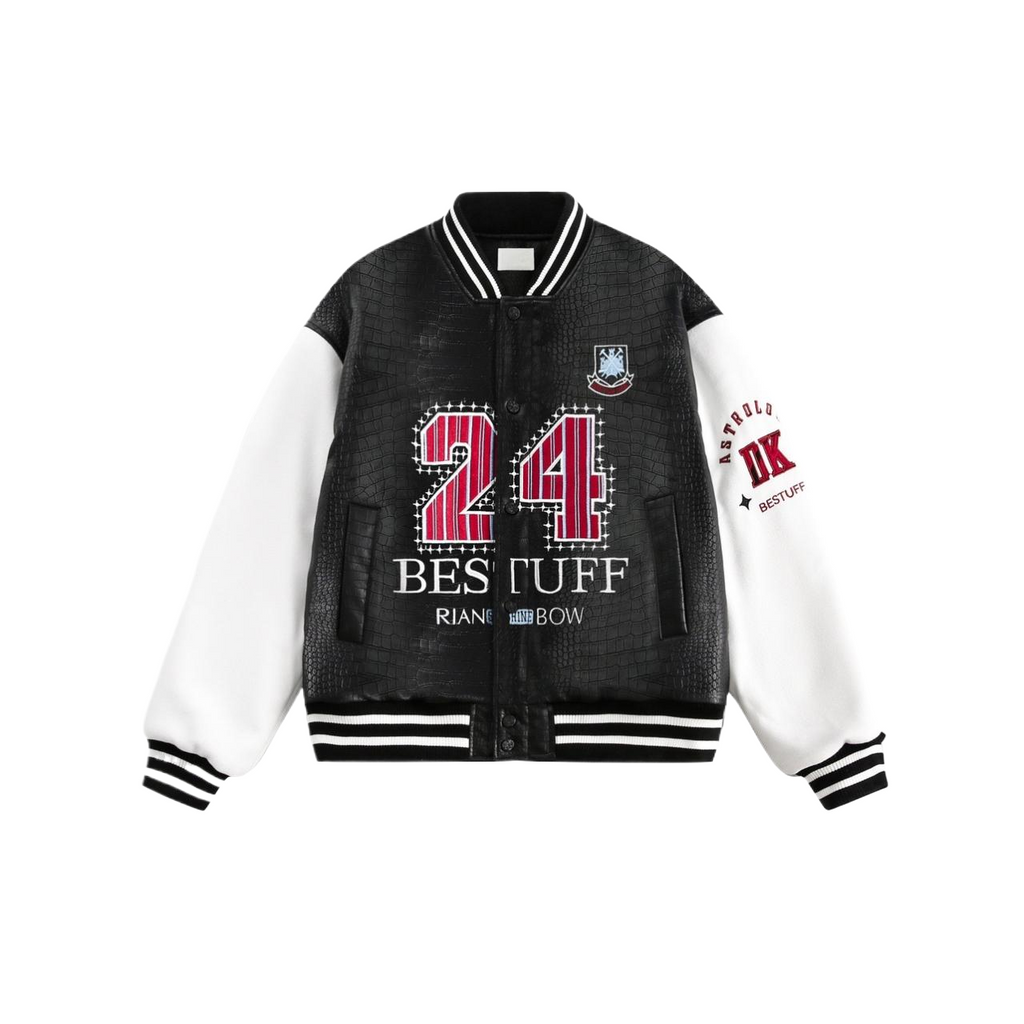 Crocodile Pattern PU Splicing Baseball Jacket