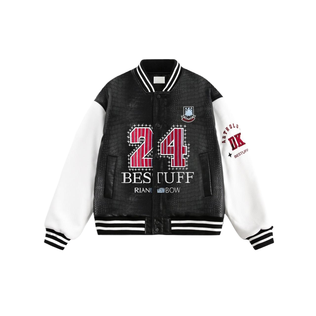 Crocodile Pattern PU Splicing Baseball Jacket