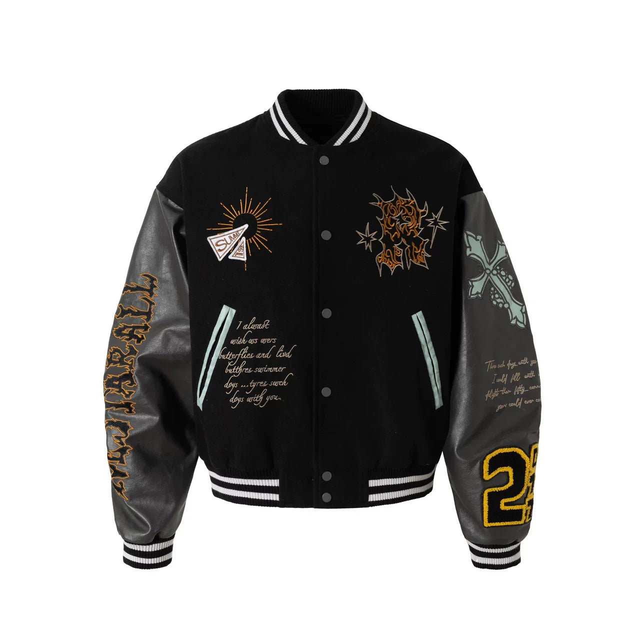 Embroidered PU Leather Baseball Jacket