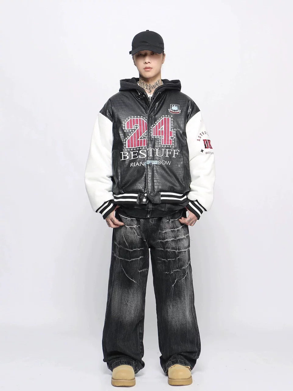 Crocodile Pattern PU Splicing Baseball Jacket