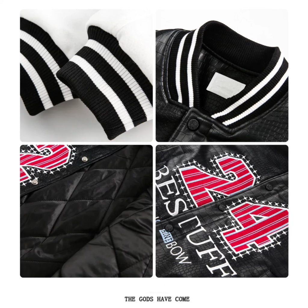 Crocodile Pattern PU Splicing Baseball Jacket