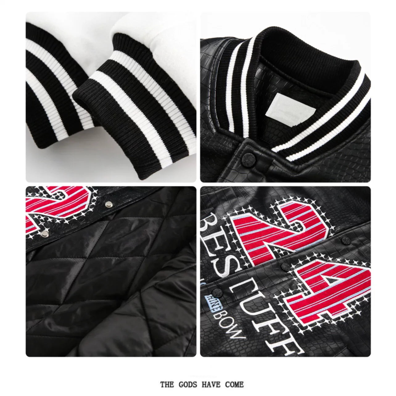 Crocodile Pattern PU Splicing Baseball Jacket