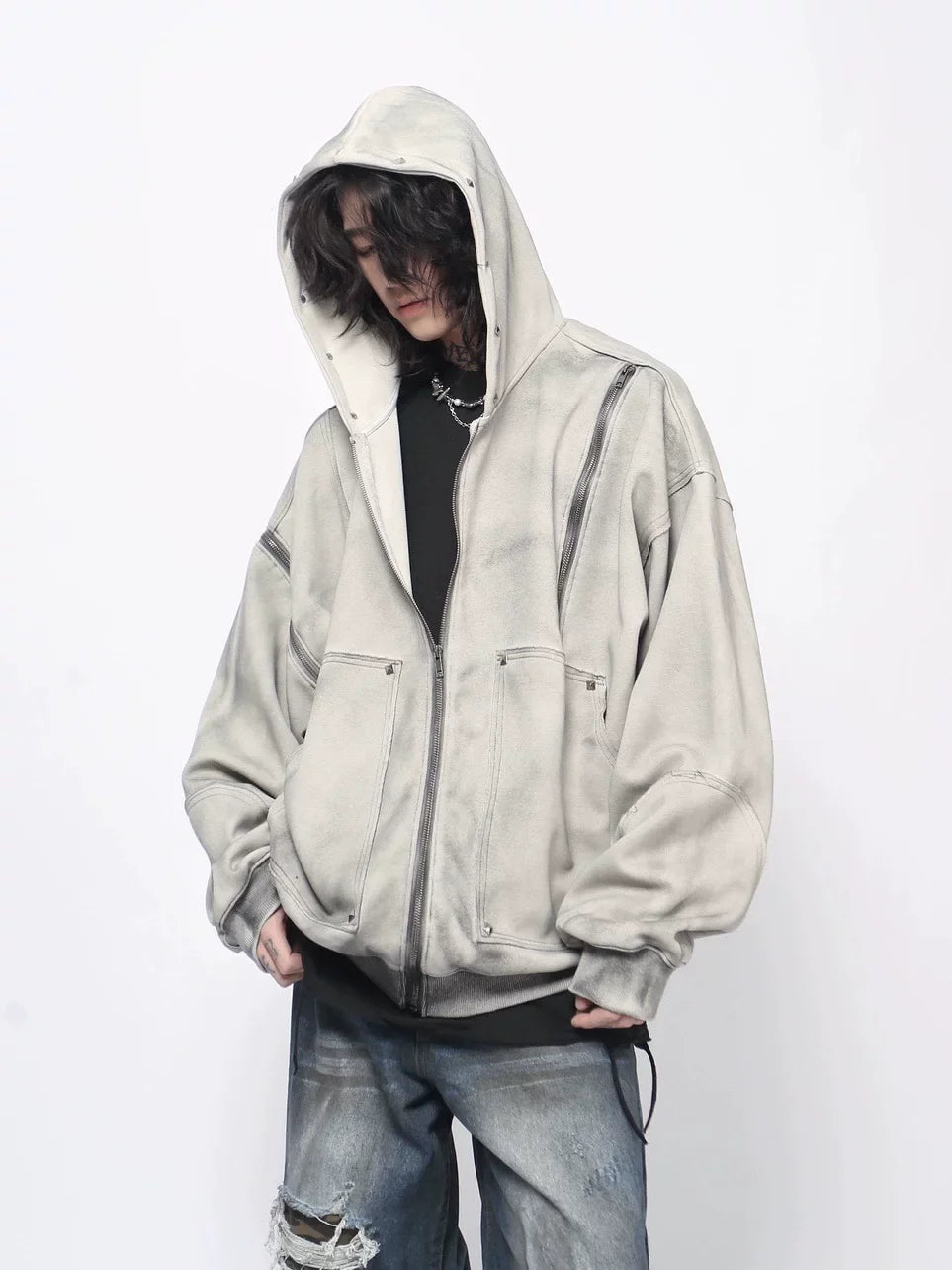 Spray Painted Hoodies Zip Coat