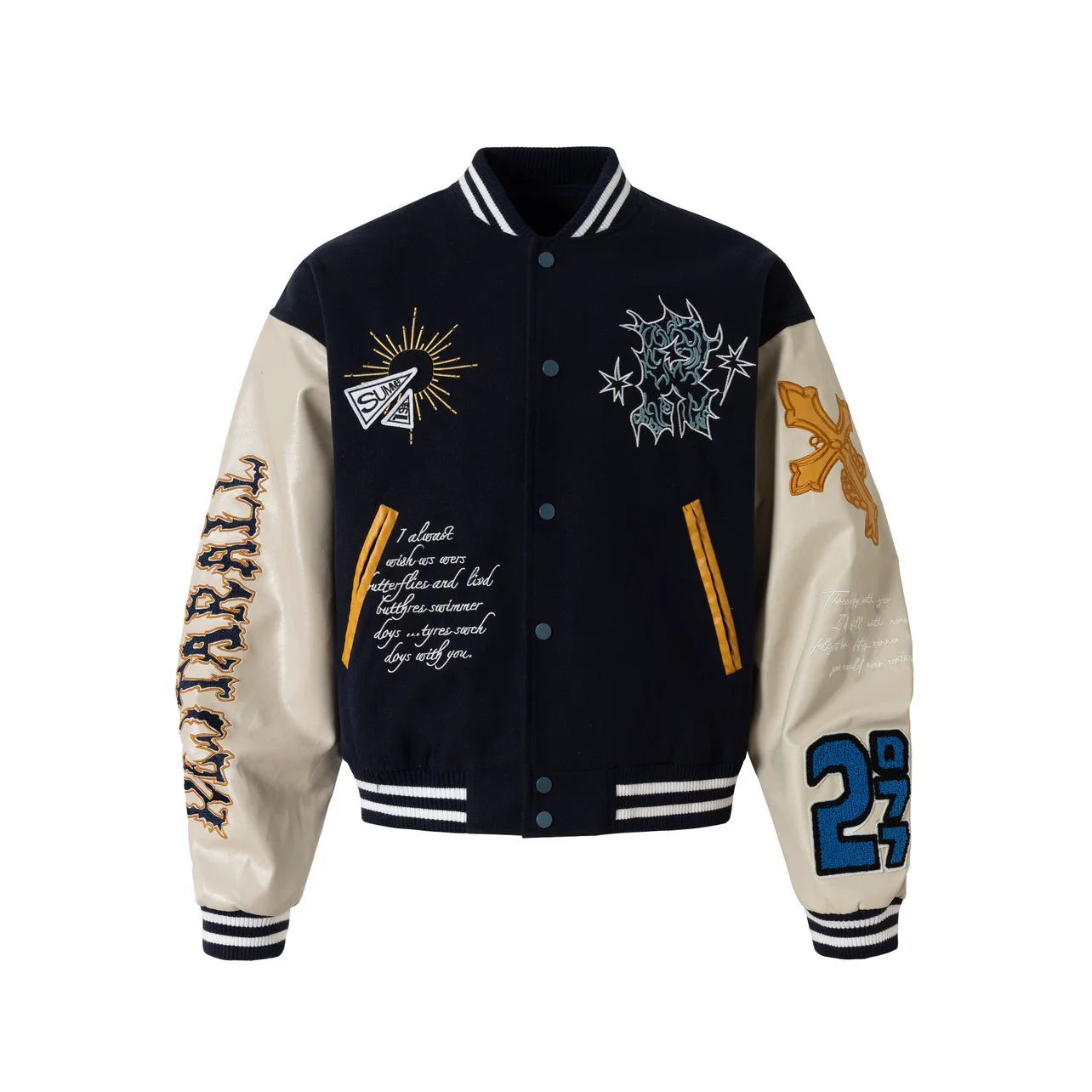 Embroidered PU Leather Baseball Jacket