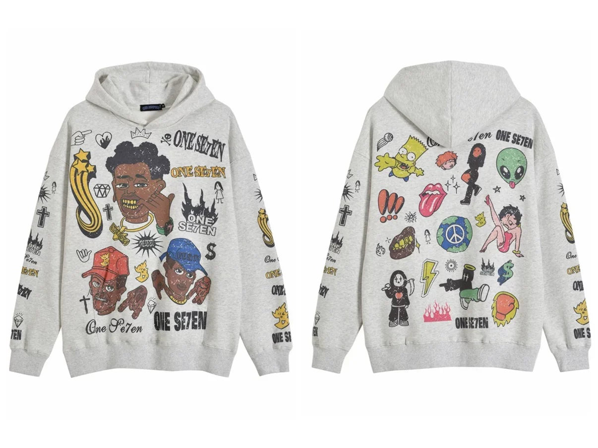 Cartoon Print Fleece Oversized Hoodies
