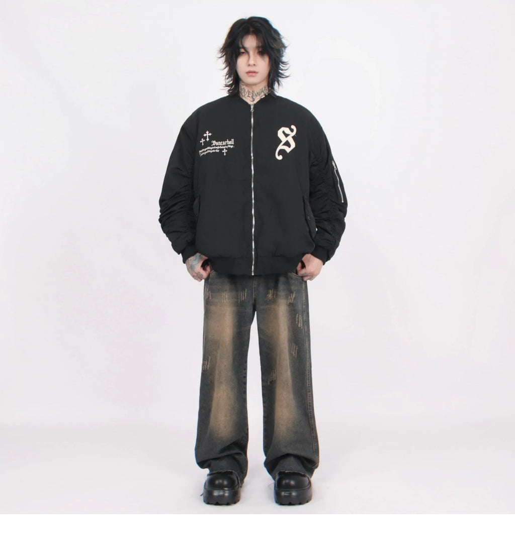 Cross Embroidered Baseball Jacket