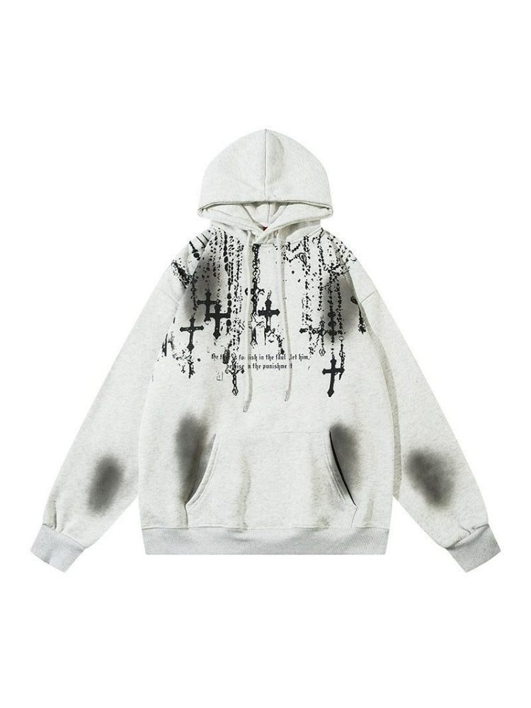 Cross Print Fleece Hoodies