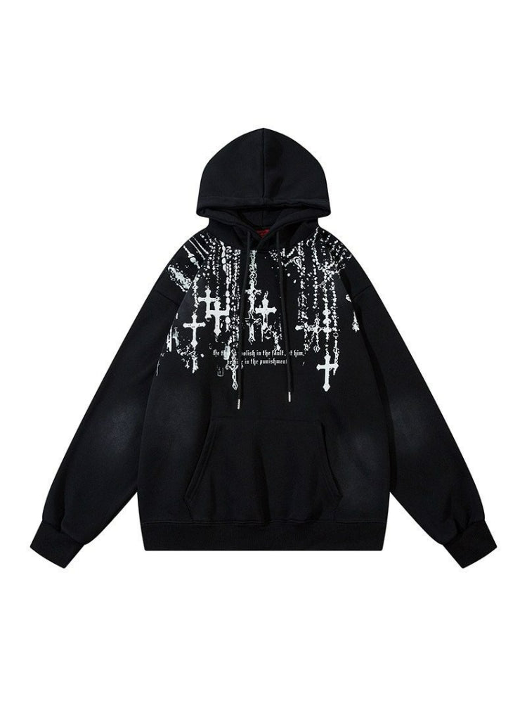 Cross Print Fleece Hoodies