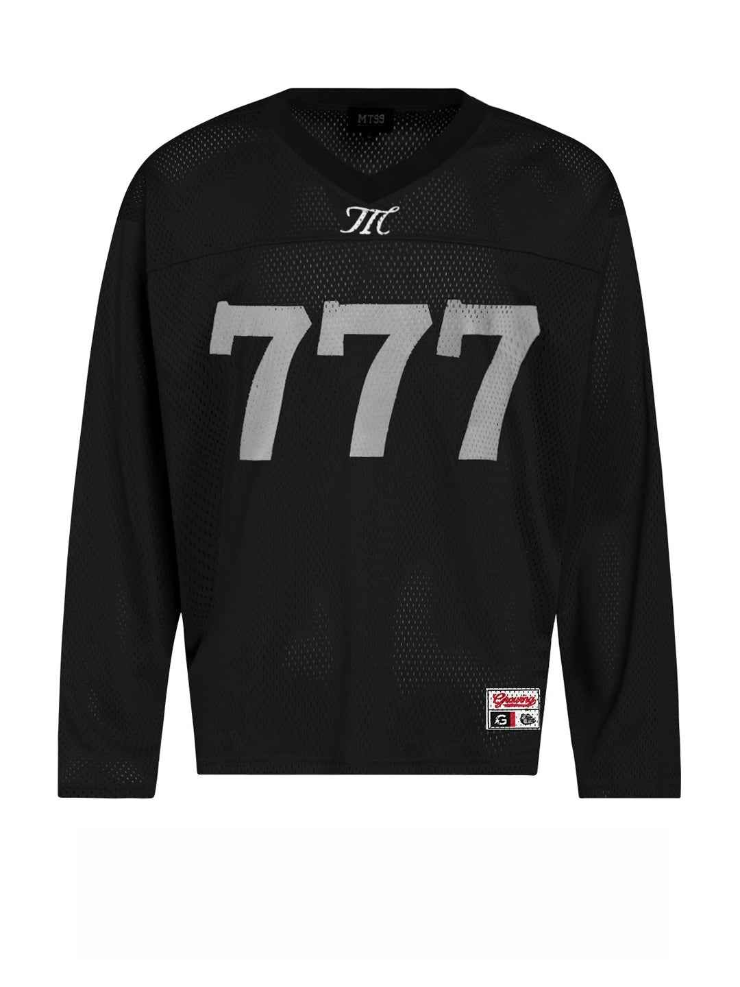 777 Mesh Hollow V-Neck Long Sleeve Top