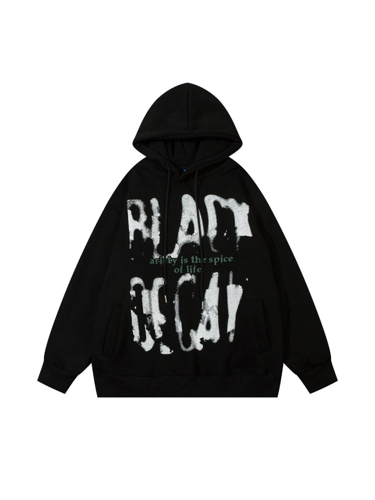 Alphabet Graffiti Print Fleece Hooded Coat