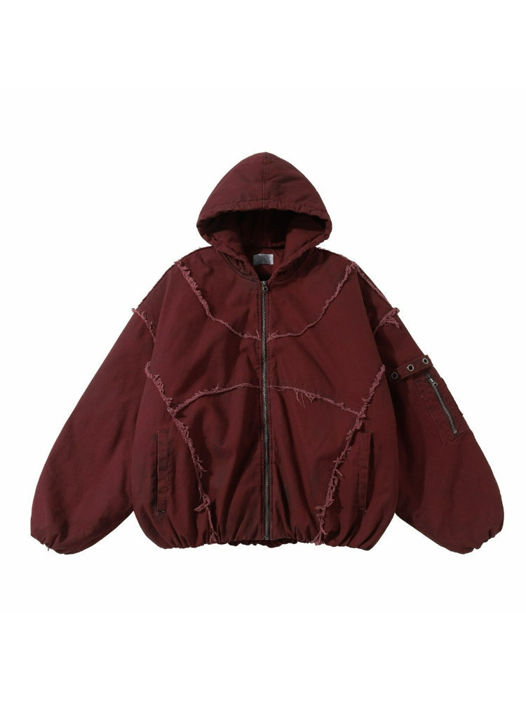 Splicing Hooded Cotton Coat Red Jacket