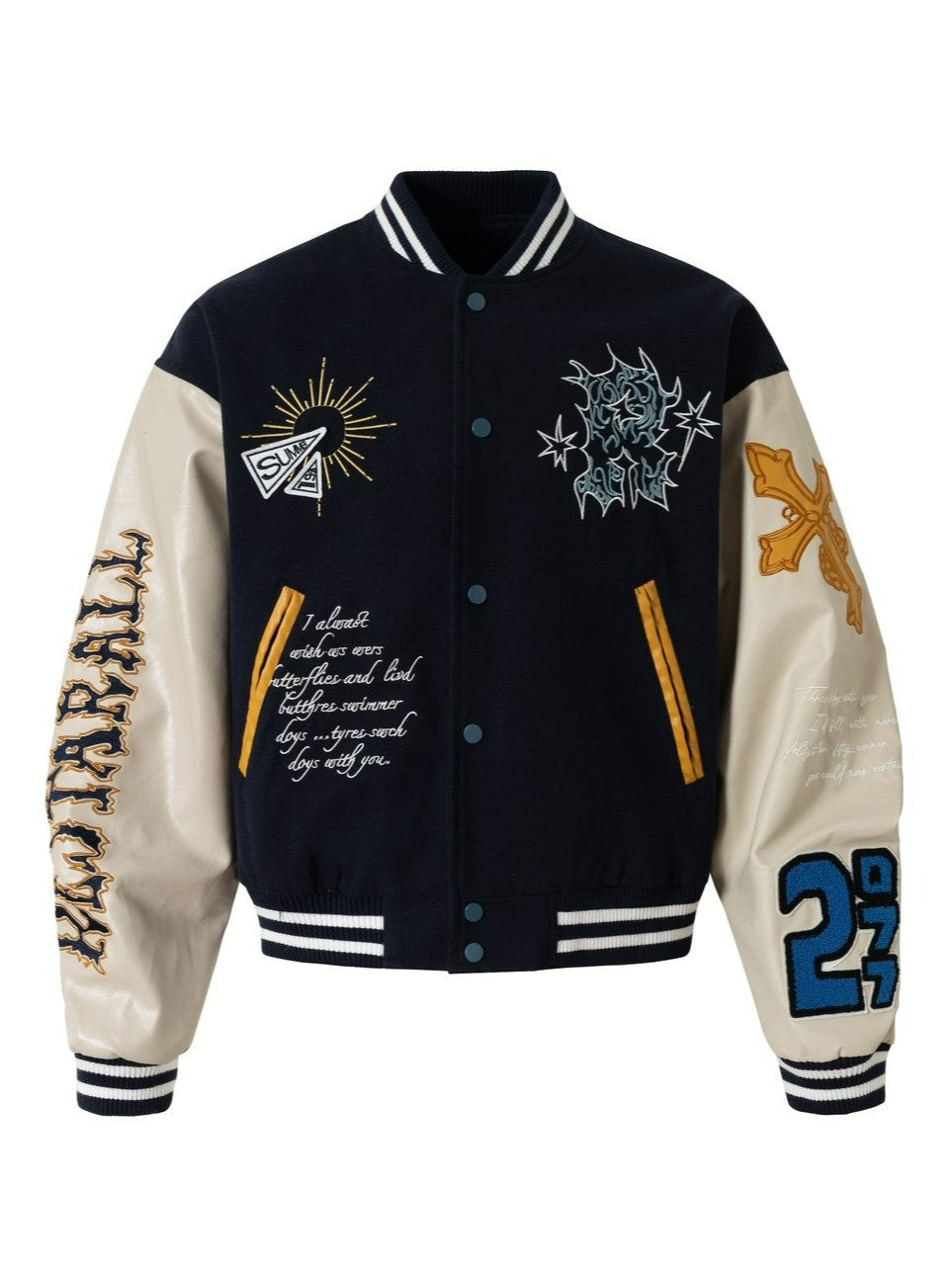 Embroidered PU Leather Baseball Jacket