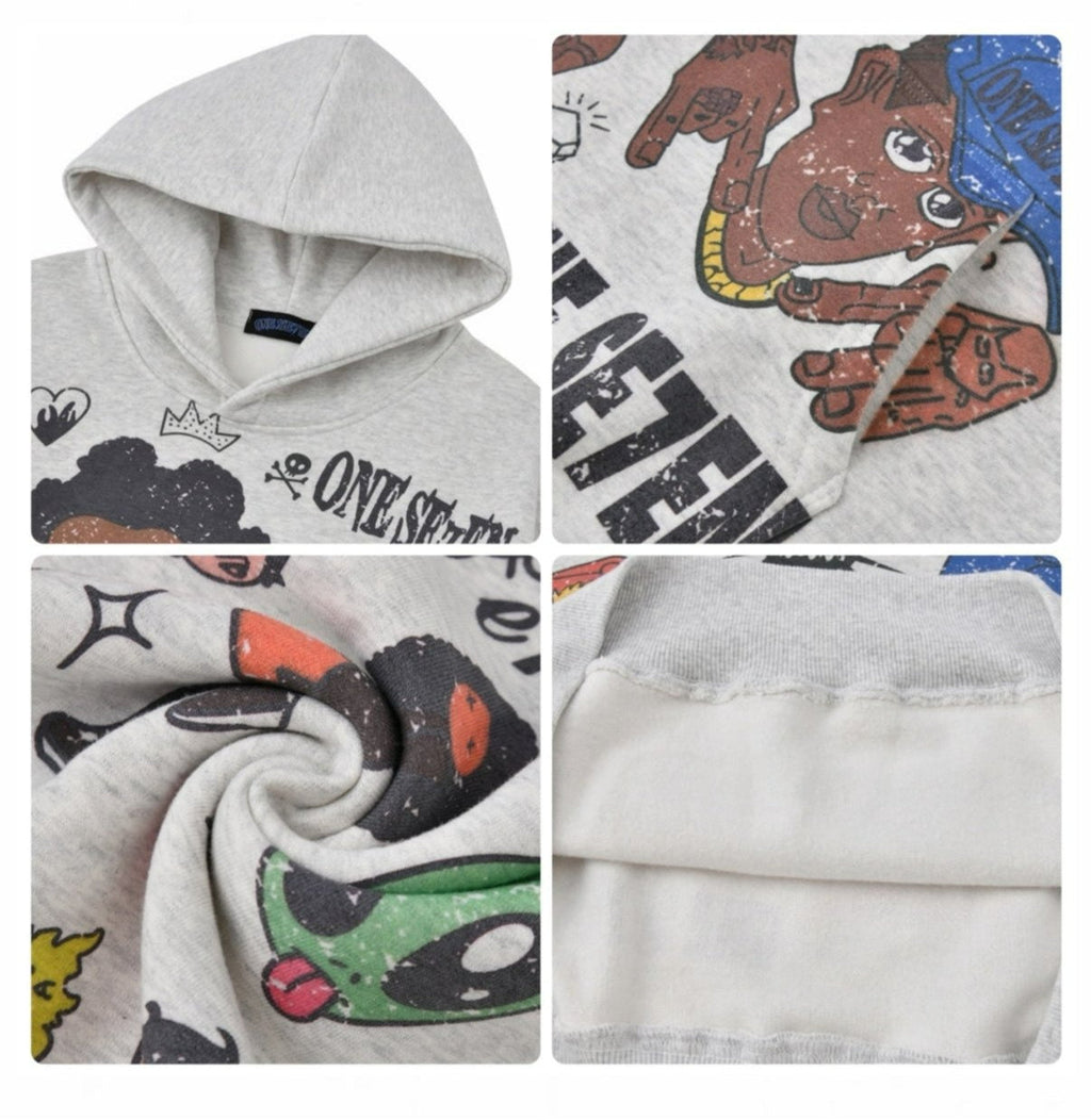 Cartoon Print Fleece Oversized Hoodies
