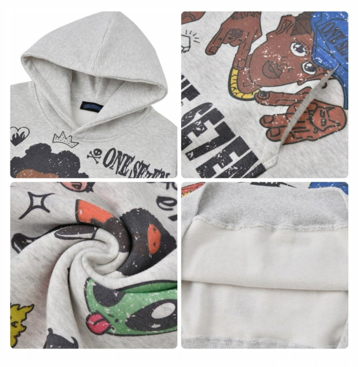 Cartoon Print Fleece Oversized Hoodies