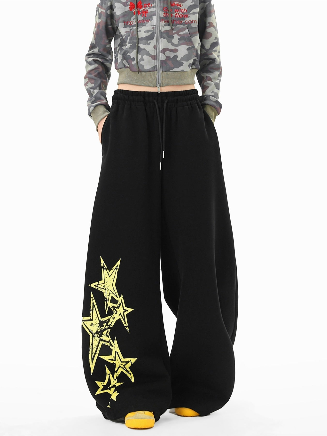 Star Print Fleece Sweatpants Loose Wide-leg Pants