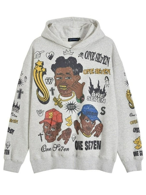 Cartoon Print Fleece Oversized Hoodies