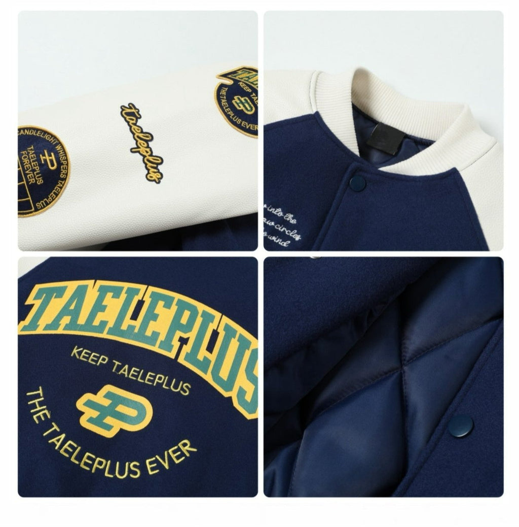 Vintage Embroidered Baseball Jersey PU Sleeve Jacket